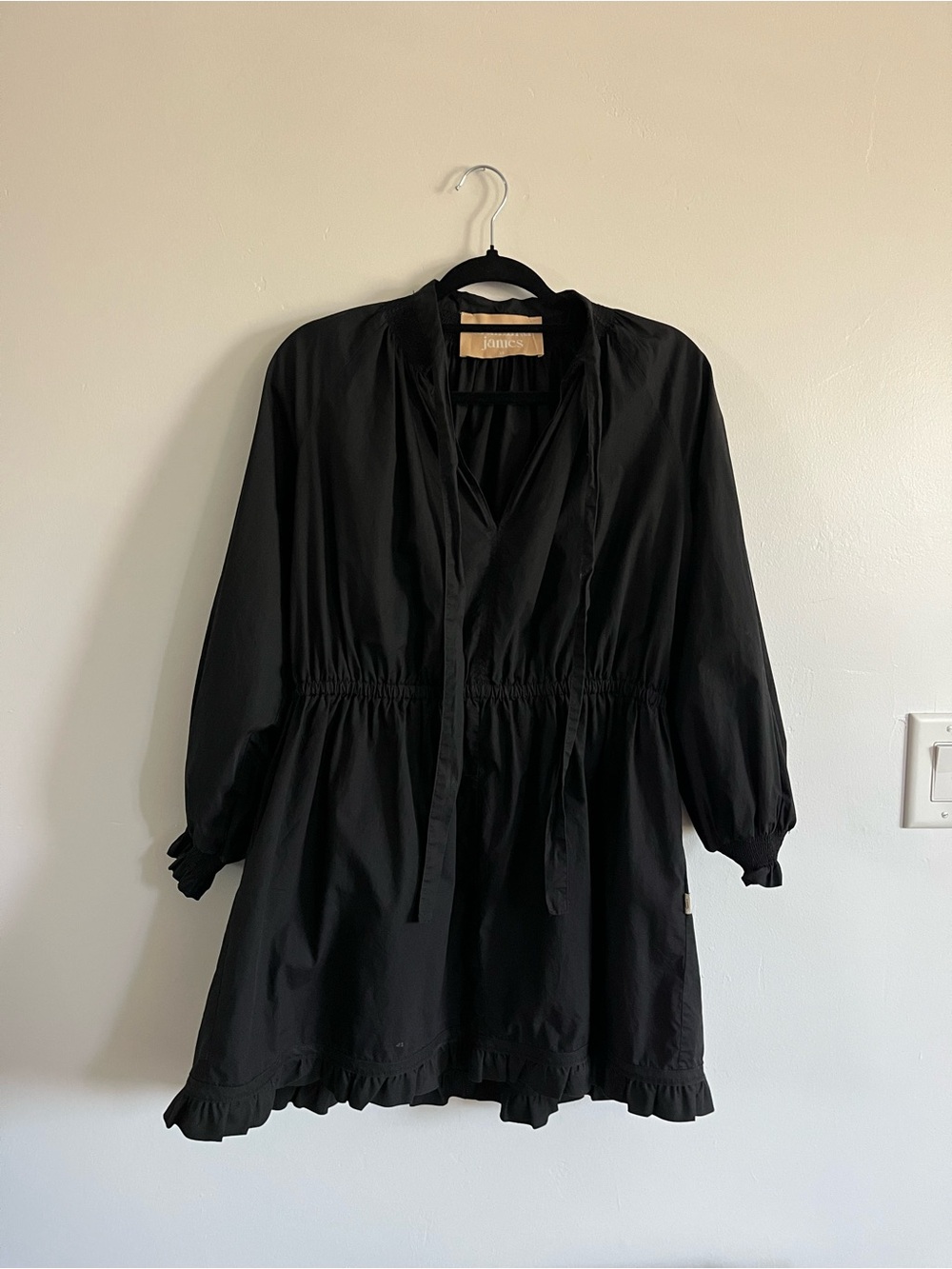 Araminta James Helena Cotton Poplin Black Ruffled Hem Dress XS